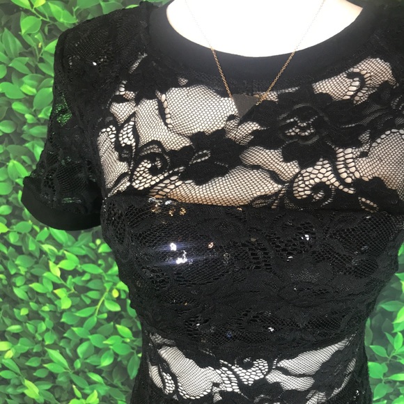 Black lace short party dress 👗 Sequined NWT - Picture 2 of 6